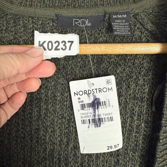 RDI Cardigan Burnt Olive Twist Olive Green Brown Sweater Size Medium Oversized - Picture 9 of 9